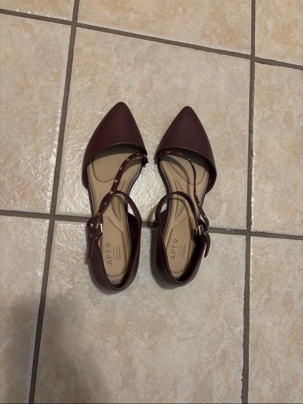 Apt. 9 Burgundy Pointed Toe Ankle-Strap Flats